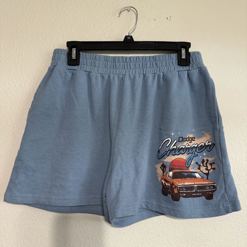 Vintage Dodge Charger Sweat Shorts Womens Small Blue Graphics 3" Inseam‎ Rare